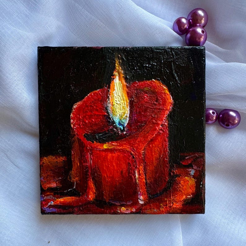 Candle Wall Art Still Life Painting Original Art Small Artwork Dark