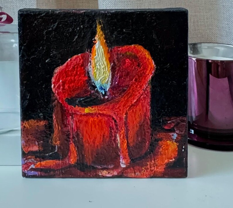 Candle Wall Art Still Life Painting Original Art Small Artwork Dark