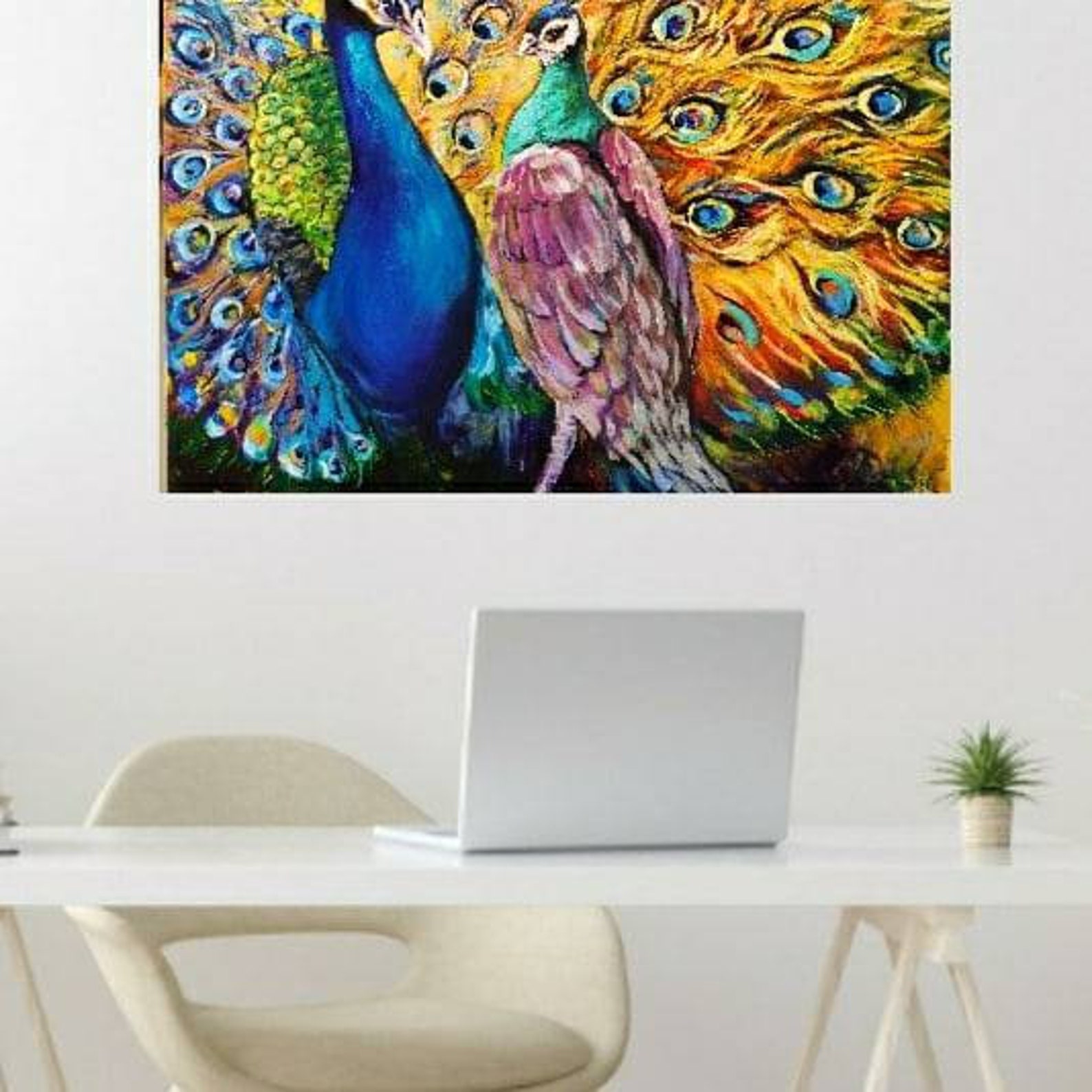 Peacock Painting Original Large Art Animal Wall Art Above Bed | Etsy