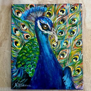 Peacock  Painting Original Art Exotic Bird Wall Art Animal Home Decor