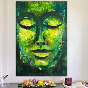 Woman Portrait Green Painting Original Art  Made to Order Mother Nature Face Art Zen Wall Art Relaxing Art
