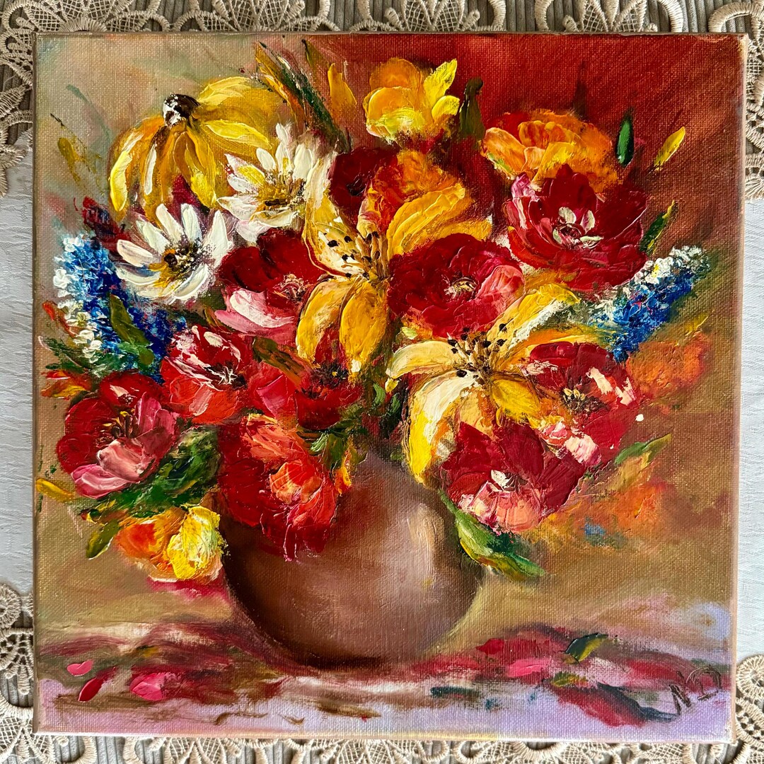 Flowers in a Vase Still Life Oil Painting Original Art Floral Wall Art ...