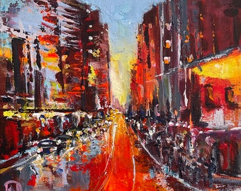 City Street Painting Original Art Cityscape Abstract Wall Art Urban Colorful Wall Decor