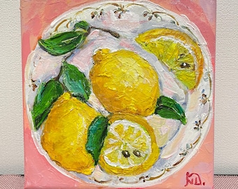 Original Painting Still Life Lemons , Farmhouse Kitchen Decor