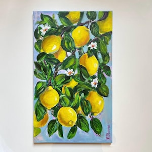 Lemon Tree Branch Painting: Original Acrylic Kitchen Wall Art
