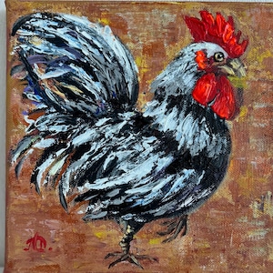 Rooster Original Painting Chicken Art Farmhouse Kitchen Decor
