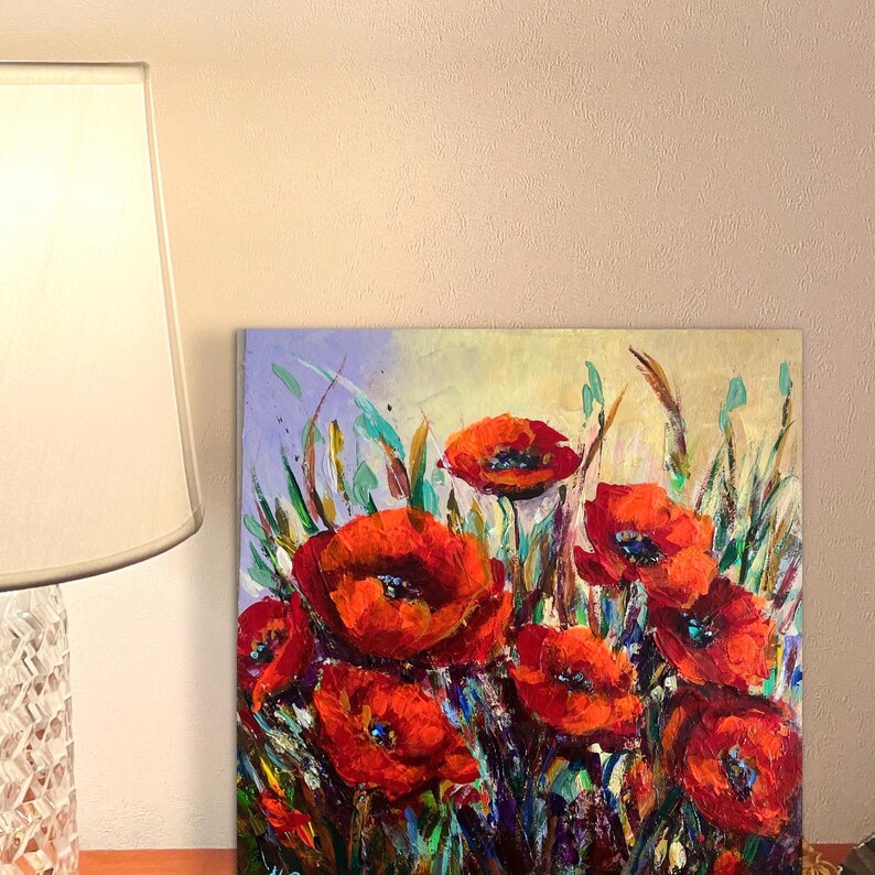 Poppy Flowers Hand Painted Original Art Floral Decor 10 by 10” - Etsy