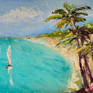 Beach Painting Landscape Palm Tree Original Art Oil Canvas Artwork ...
