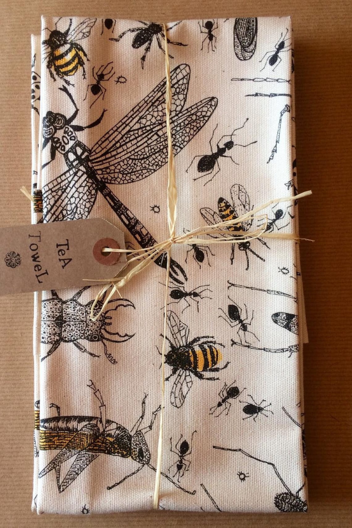 Insect Teatowel Unbleached Cotton Illustrated by Fiona Willis Etsy