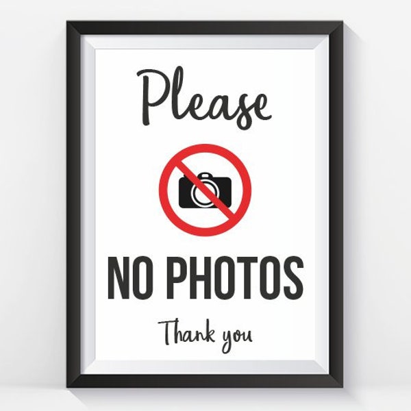 No Photos Sign / No Picture Sign / No Photography Sign / No Cameras sign - White
