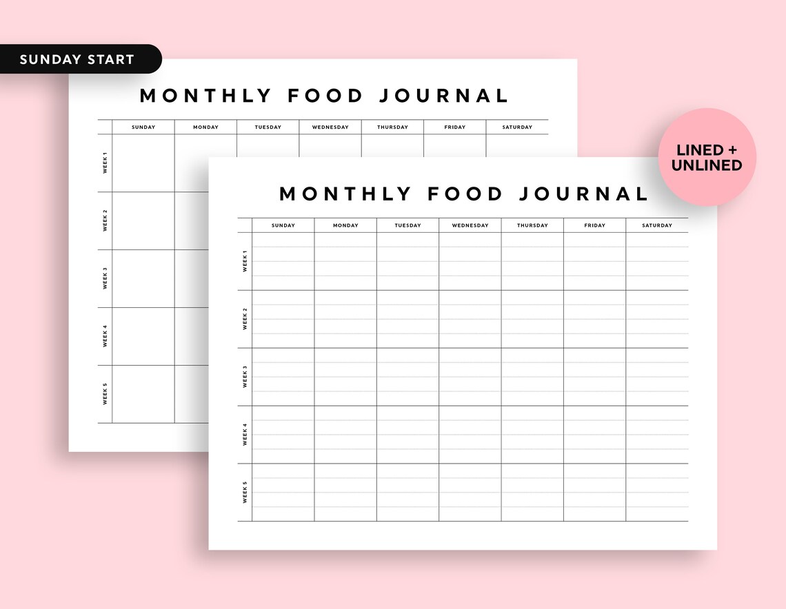 Monthly Food Journal, Food Journal Printable, Monthly Food Planner ...