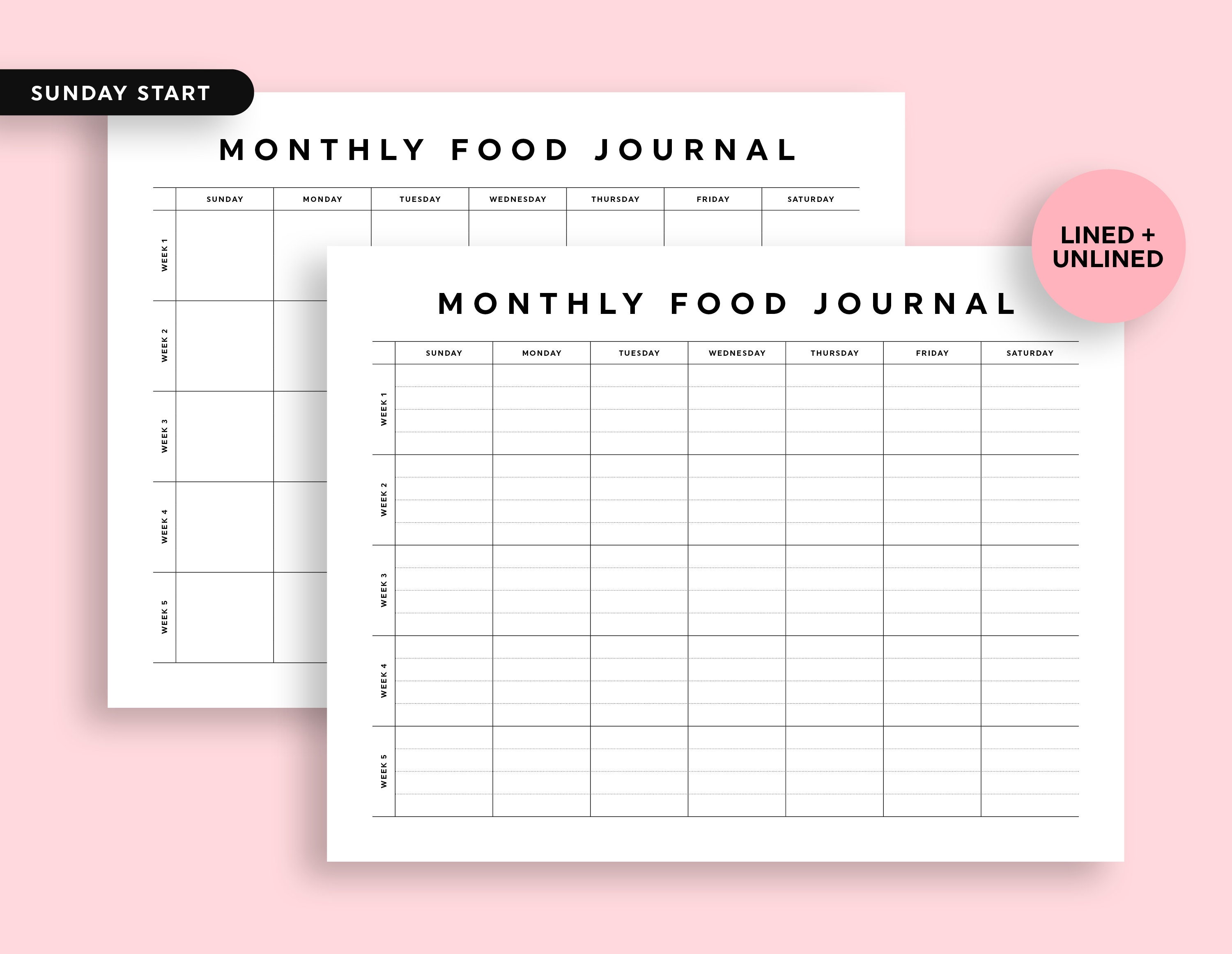 Monthly Food Journal, Food Journal Printable, Monthly Food Planner ...