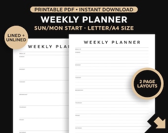 Weekly Desk Planner Printable, Days of the Week Calendar, Wall Planner, To Do List Template, Instant Digital Download, Sunday/Monday Start
