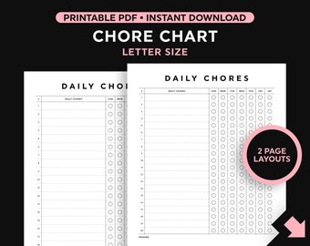 Minimal Chore Chart, Chore Chart Printable, Family Chore Chart, Daily Chore Chart, Adult Chore Chart, Instant Download