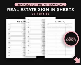 Real Estate Sign In Printable, Open House Sign In Sheet, Sign In Sheets, Simple Minimal Template, Letter Size PDF, Instant Download