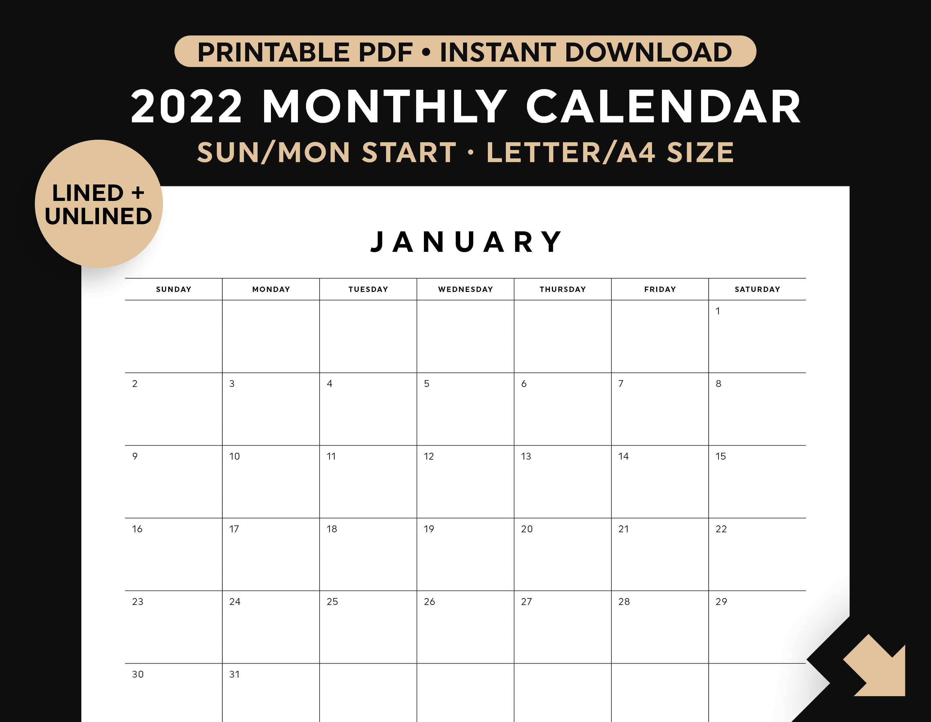 Monthly Calendar 2022 Template
