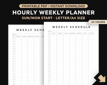 Time Block Planner Printable, Hourly Weekly Schedule, Daily Agenda, Hourly Schedule, Weekly Schedule, Time Planner, Sunday/Monday Start