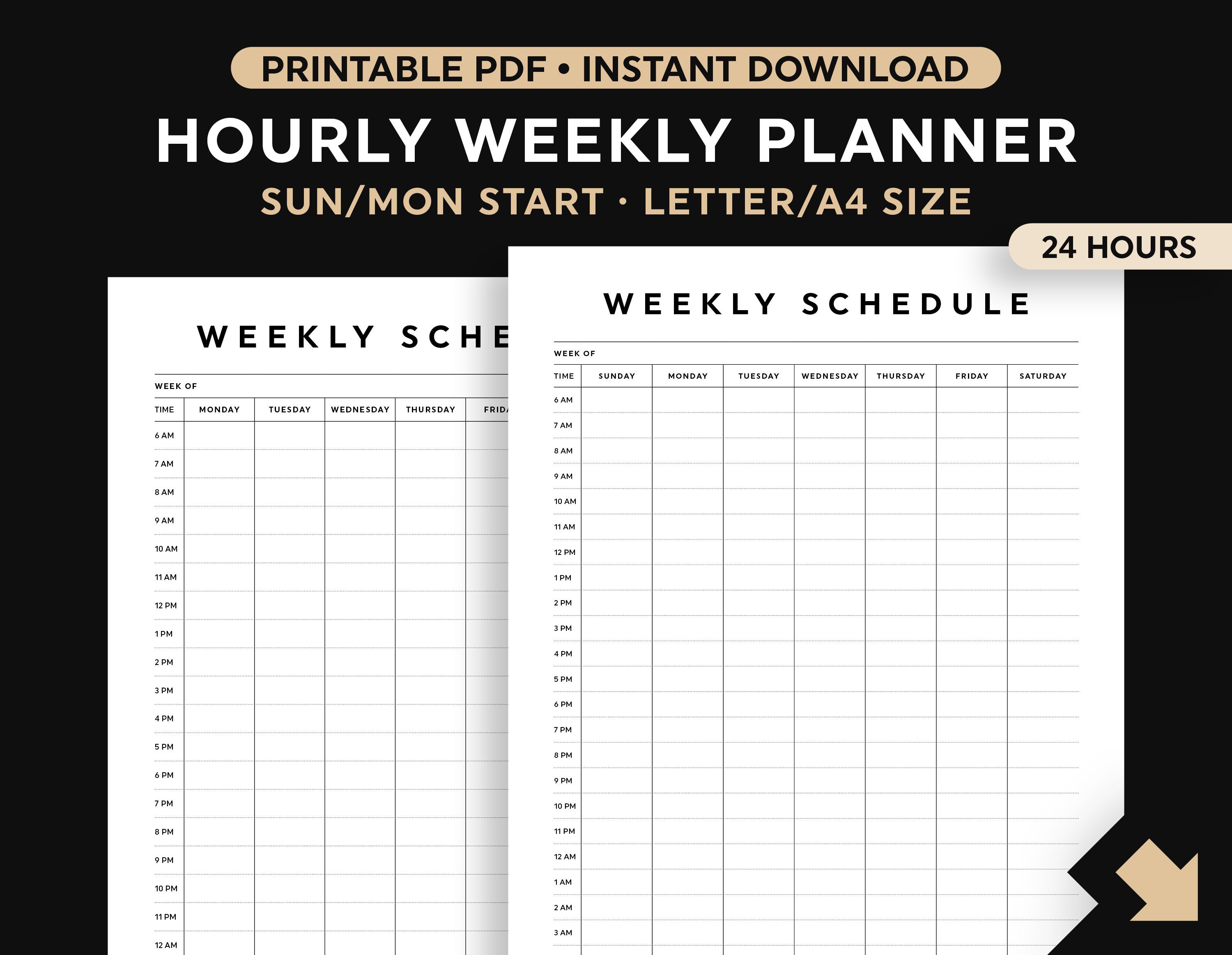 time block planner printable hourly weekly schedule daily etsy