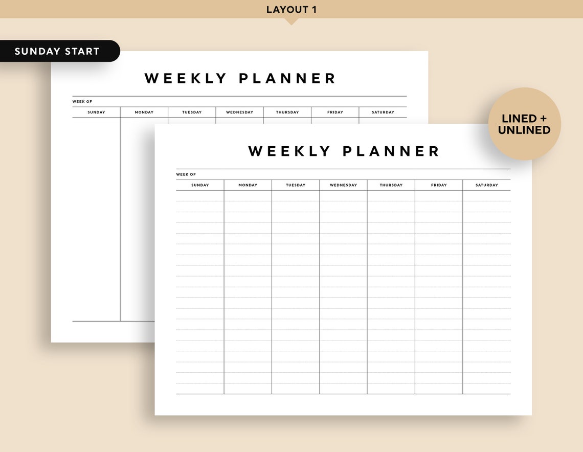 Weekly Planner Printable, Weekly Desk Calendar, Printable Weekly