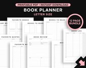 Book Planner Printable, Reading Planner Printable Bundle, Book Log Printable, Favorite Books, Book Review, Letter Size PDF, Instant Download
