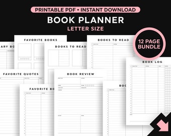 Book Planner Printable, Reading Planner Printable Bundle, Book Log Printable, Favorite Books, Book Review, Letter Size PDF, Instant Download