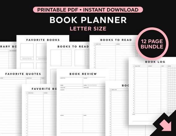 Book Planner Printable, Reading Planner Printable Bundle, Book Log Printable, Favorite Books, Book Review, Letter Size PDF, Instant Download