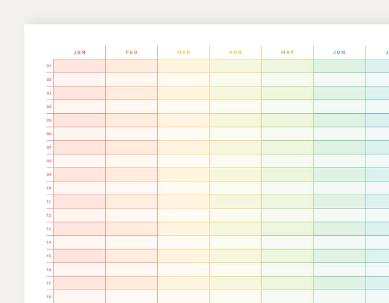 Color Blank Wall Calendar Printable Year Planner Wall Etsy