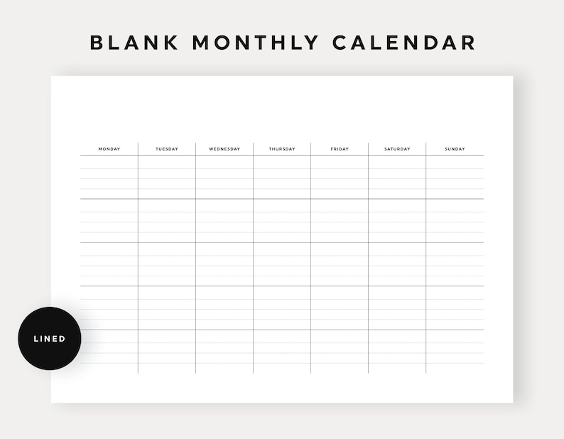 Blank Monthly Calendar Printable Wall Calendar Desk Etsy