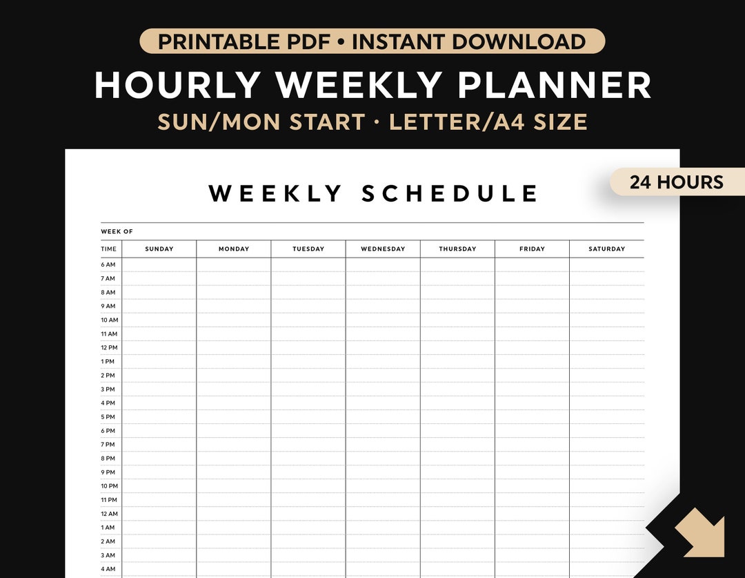 hourly-weekly-planner-printable-weekly-schedule-daily-agenda-hourly-schedule-sunday-monday-start-etsy