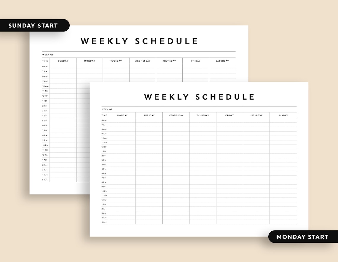 Hourly Weekly Planner Printable Weekly Schedule Daily Agenda Hourly