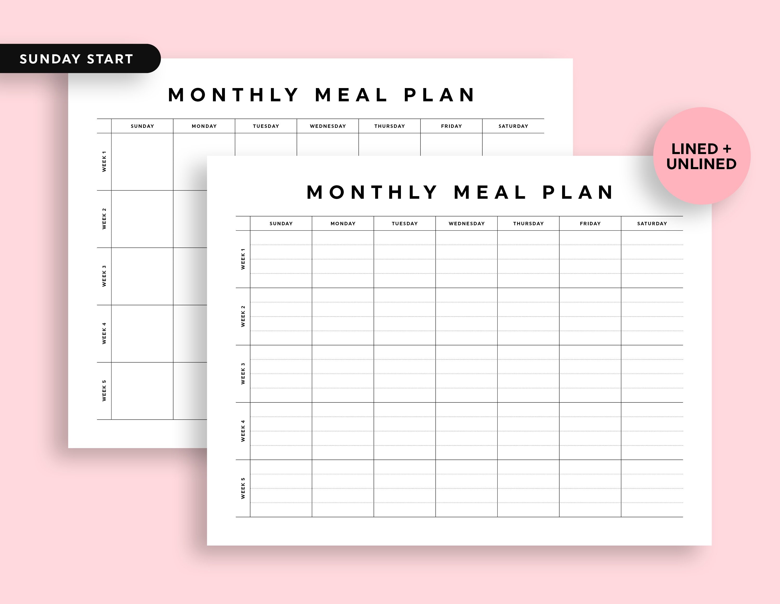 Monthly Meal Planner Meal Planner Printable Monthly Menu - Etsy