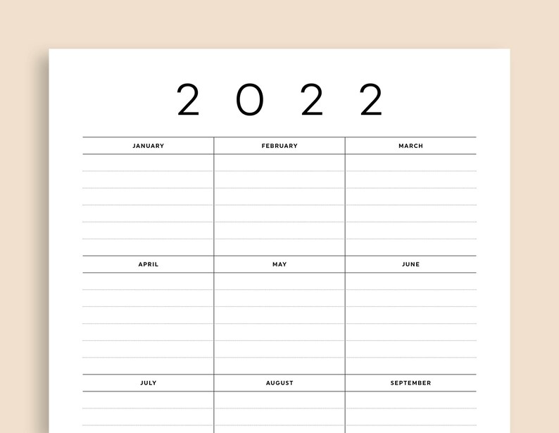 Yearly Planner Printable 2022 Year at a Glance Planner Desk Etsy