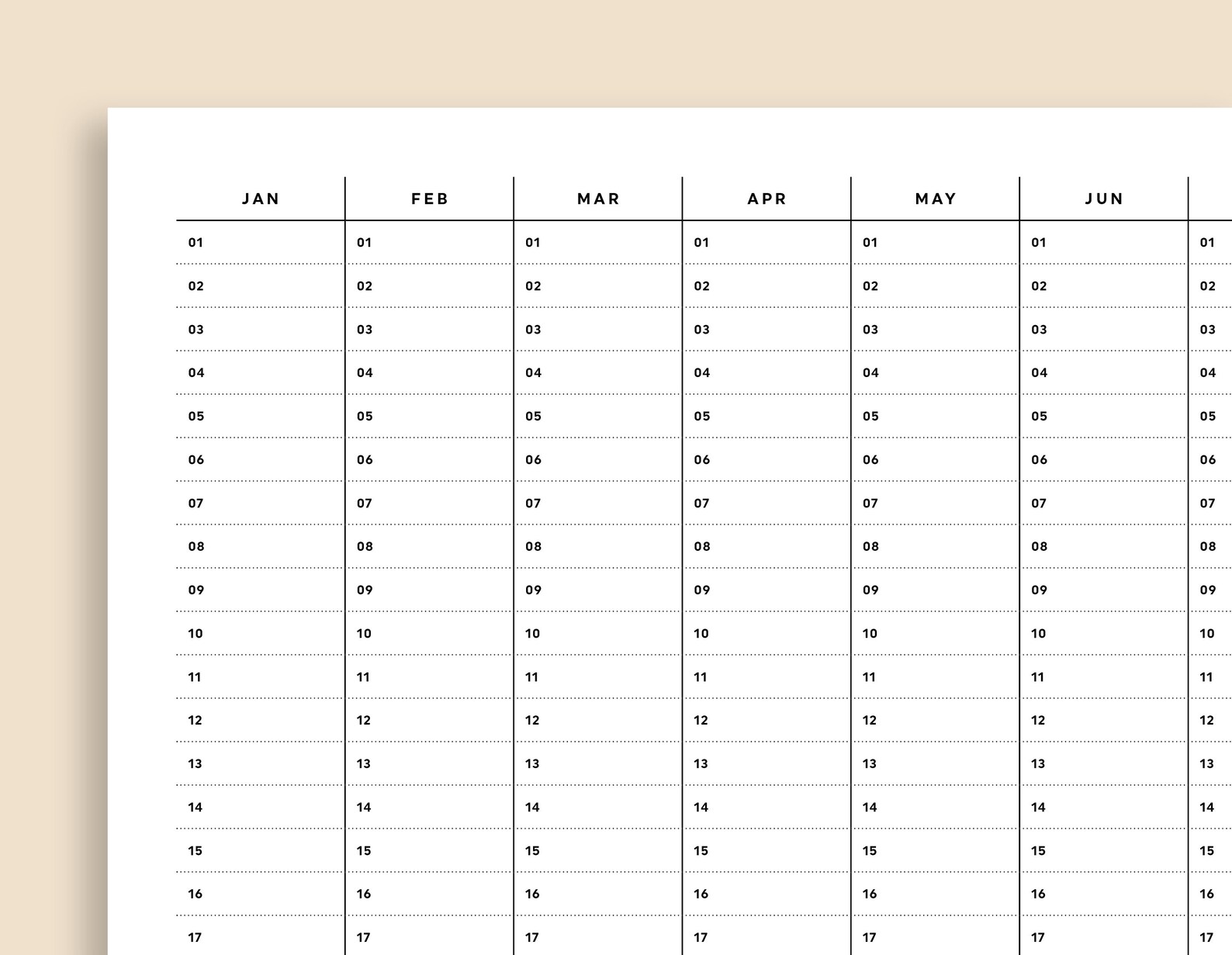 Blank Year Calendar Printable, Year Planner, Wall Calendar, Block ...