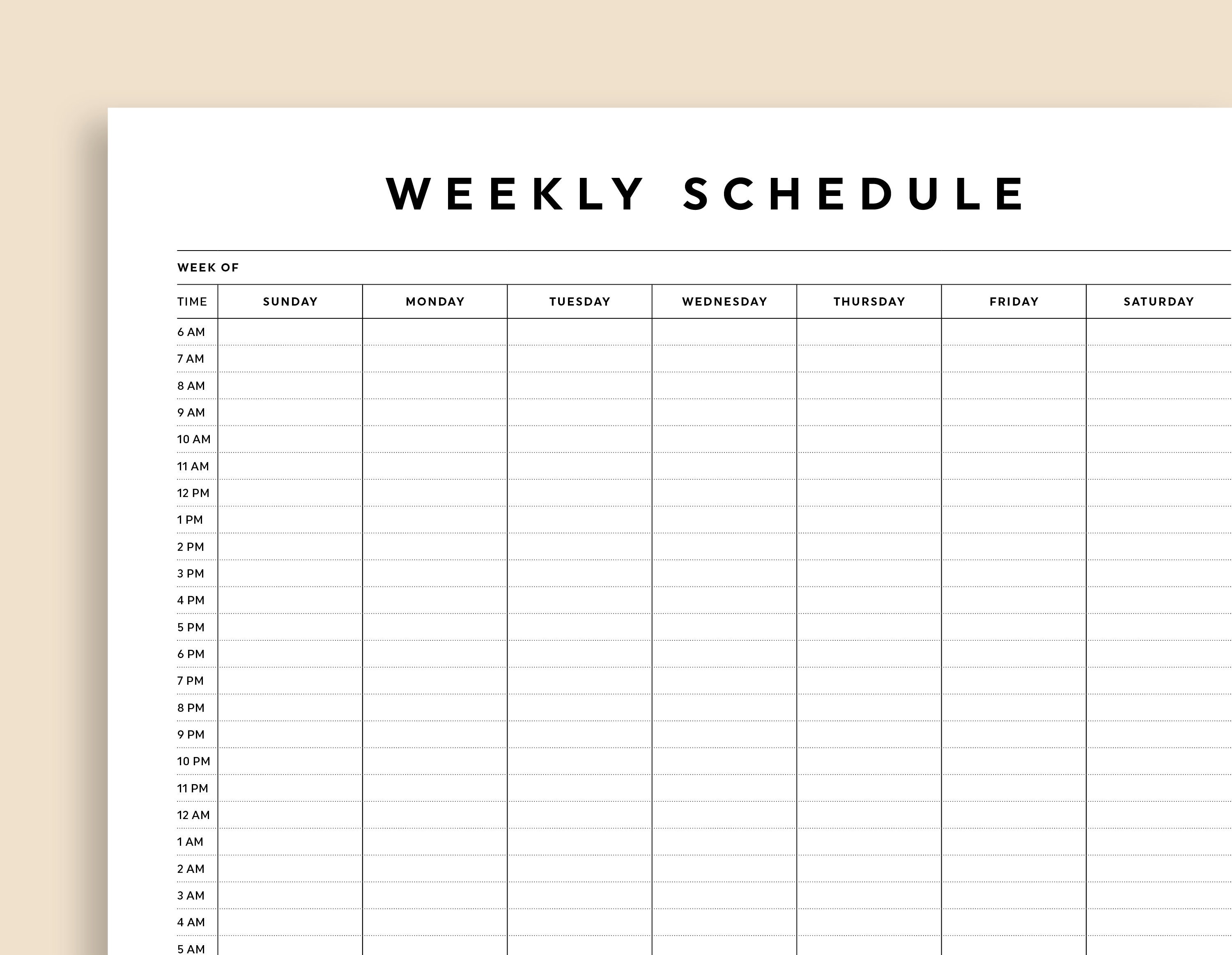 Hourly Weekly Planner Printable, Weekly Schedule, Daily Agenda, Hourly