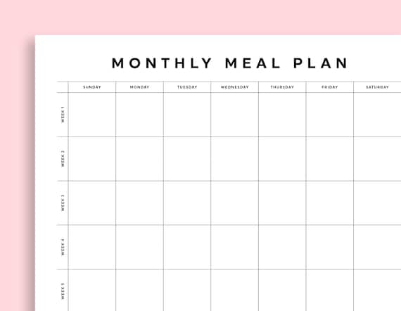 Monthly Meal Planner, Meal Planner Printable, Monthly Menu Planner,  Sunday/monday Start, Landscape, Instant Download - Etsy