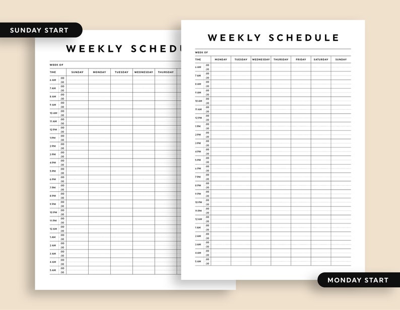 Weekly Hour Schedule Template