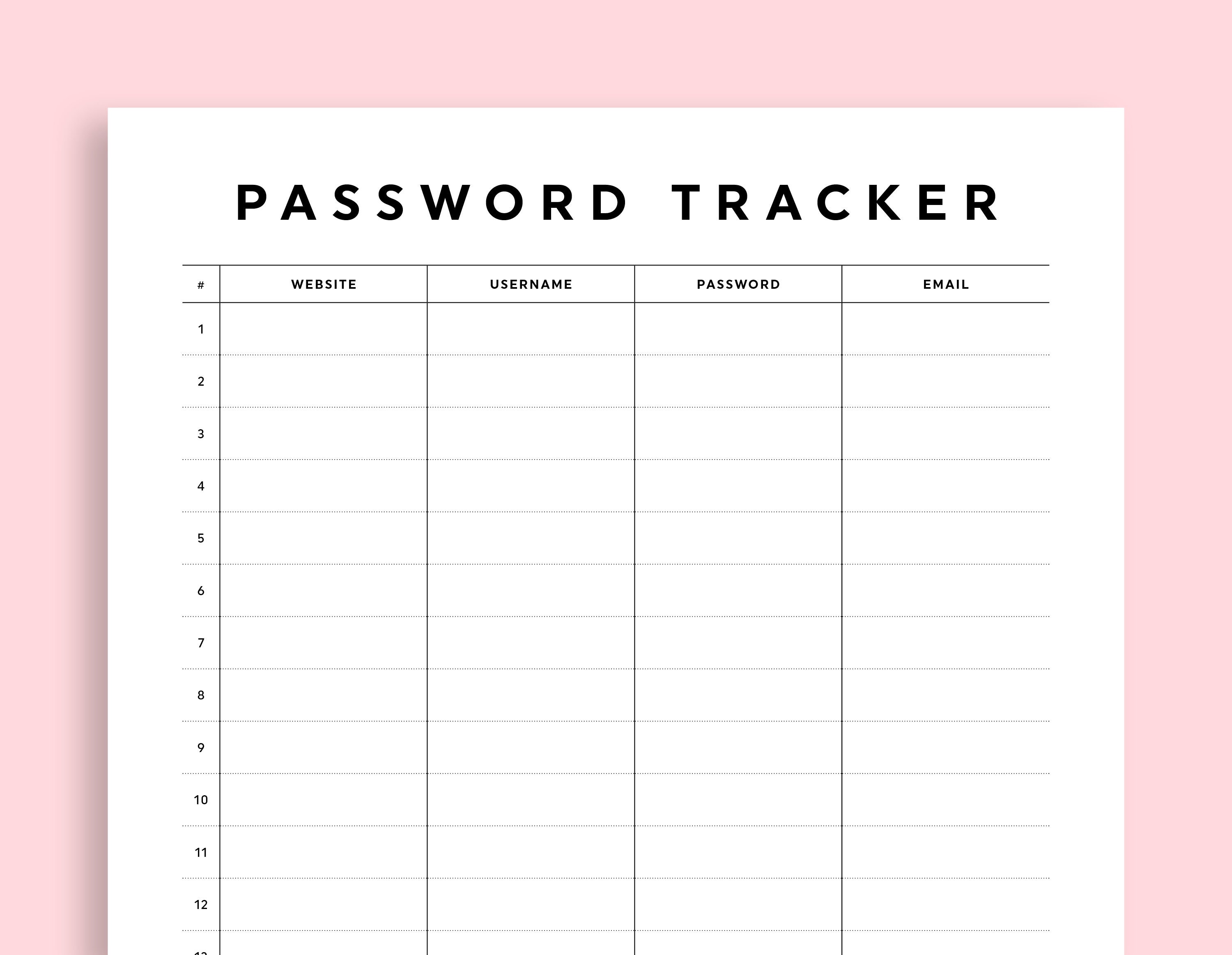 Password Tracker Printable, Letter Size PDF, Instant Download - Etsy