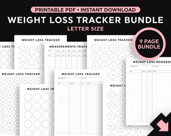 Weight Loss Tracker Printable, Weight Loss Printable Bundle, Measurements Tracker Printable, Letter Size PDF, Instant Download