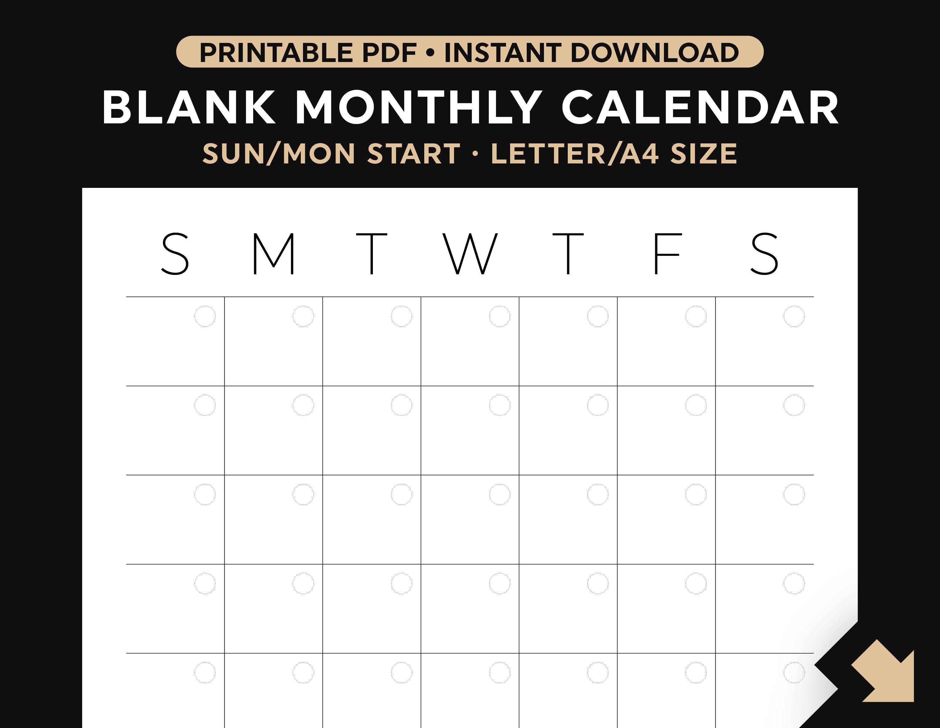 Blank Calendar Printable, Monthly Calendar Template, Wall Calendar ...