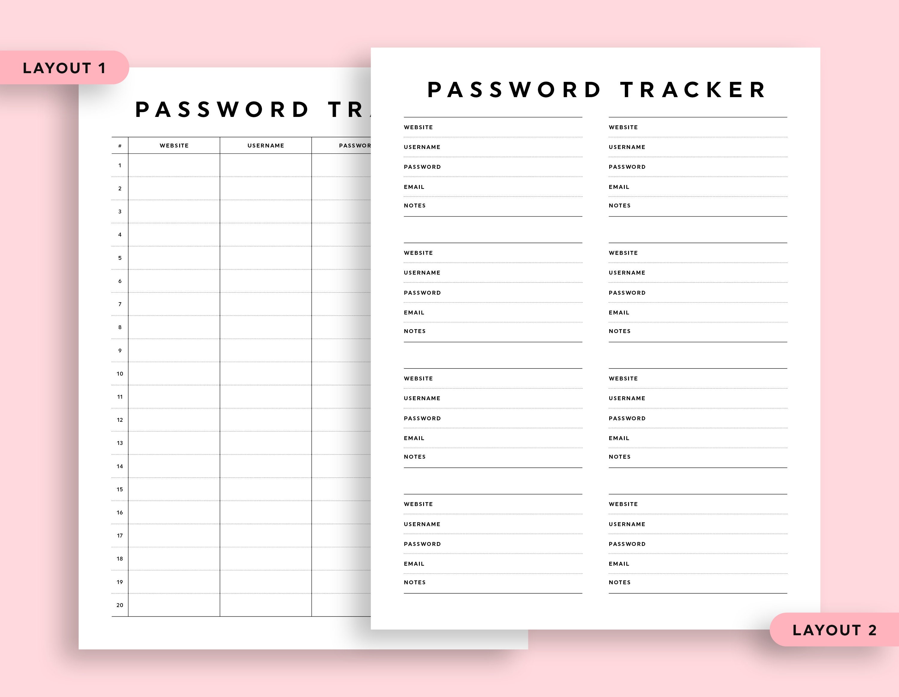 Password Tracker Printable, Letter Size PDF, Instant Download - Etsy