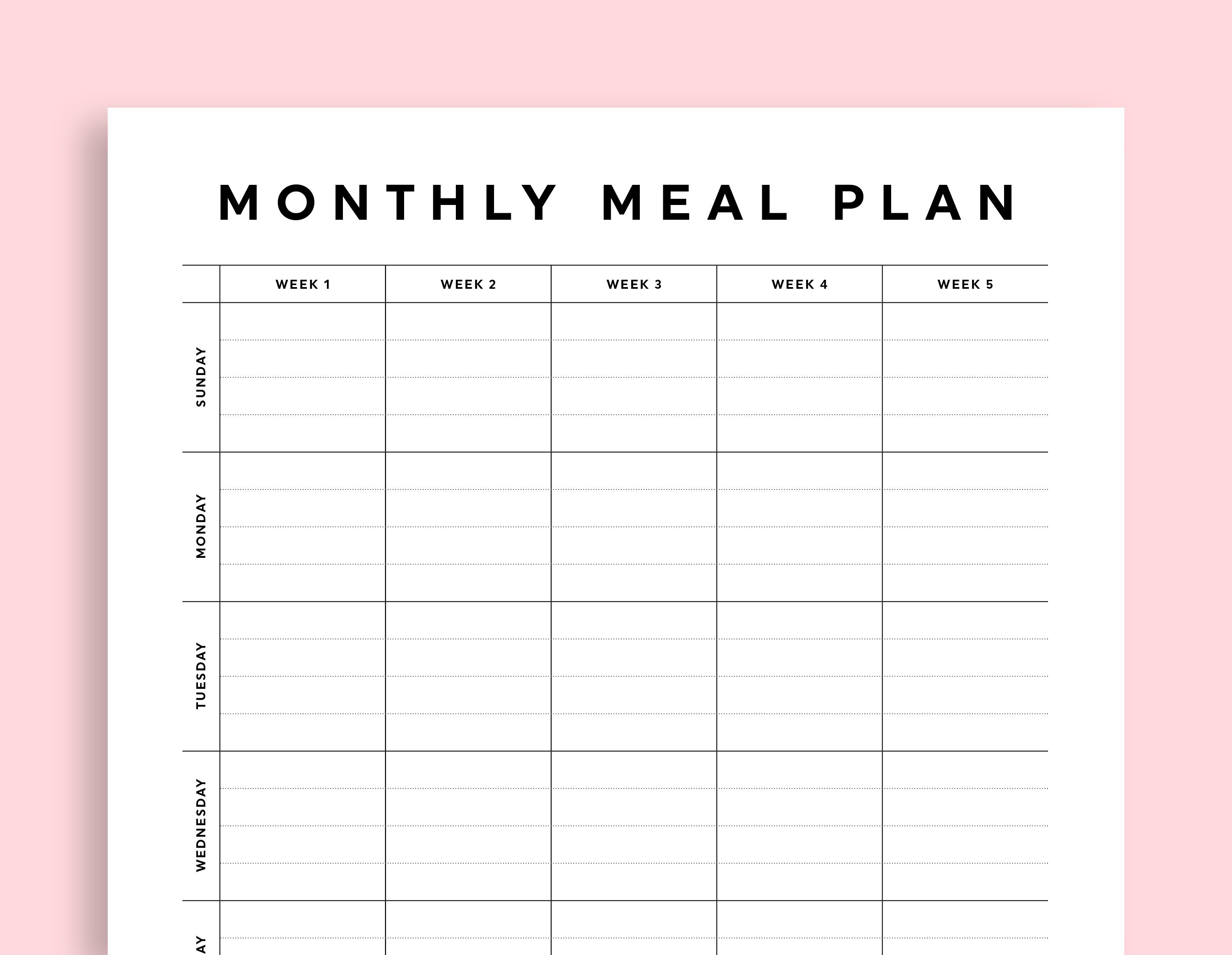 Monthly Meal Planner, Meal Planner Printable, Monthly Menu Planner ...