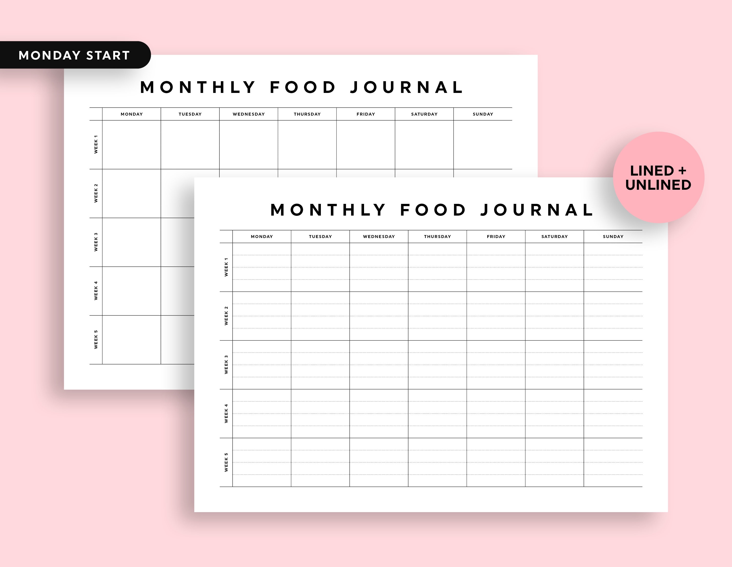 Monthly Food Journal, Food Journal Printable, Monthly Food Planner ...