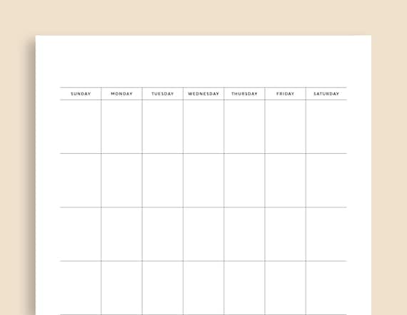 Blank vertical calendar notes printable, monthly calendar, month, wall  calendar, desk calendar, digital download, sunday/monday start - etsy