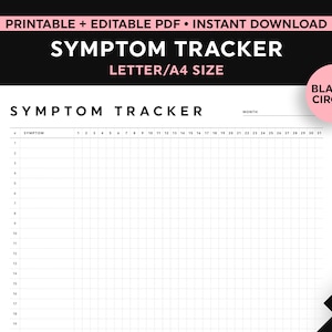 Symptom Tracker Template, Monthly Symptom Tracker Printable, Chronic Illness Medical Tracker, Editable Fillable Symptom Tracker