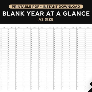 Blank Year Calendar Printable, Year Planner, Wall Calendar, Block Calendar, Instant Digital Download, A2, Minimal, Simple, Modern