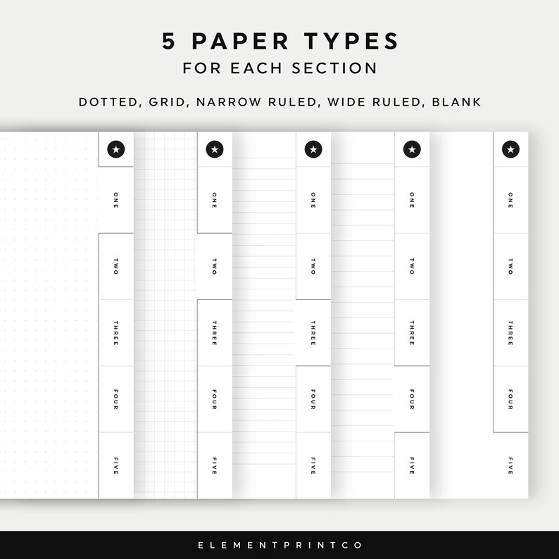 Landscape Digital Notebook With Tabs, Black Minimal 5 Subject Notebook ...
