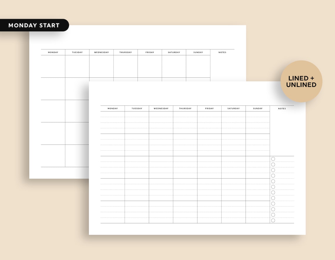 Blank Calendar Notes Printable Monthly Calendar Wall - Etsy