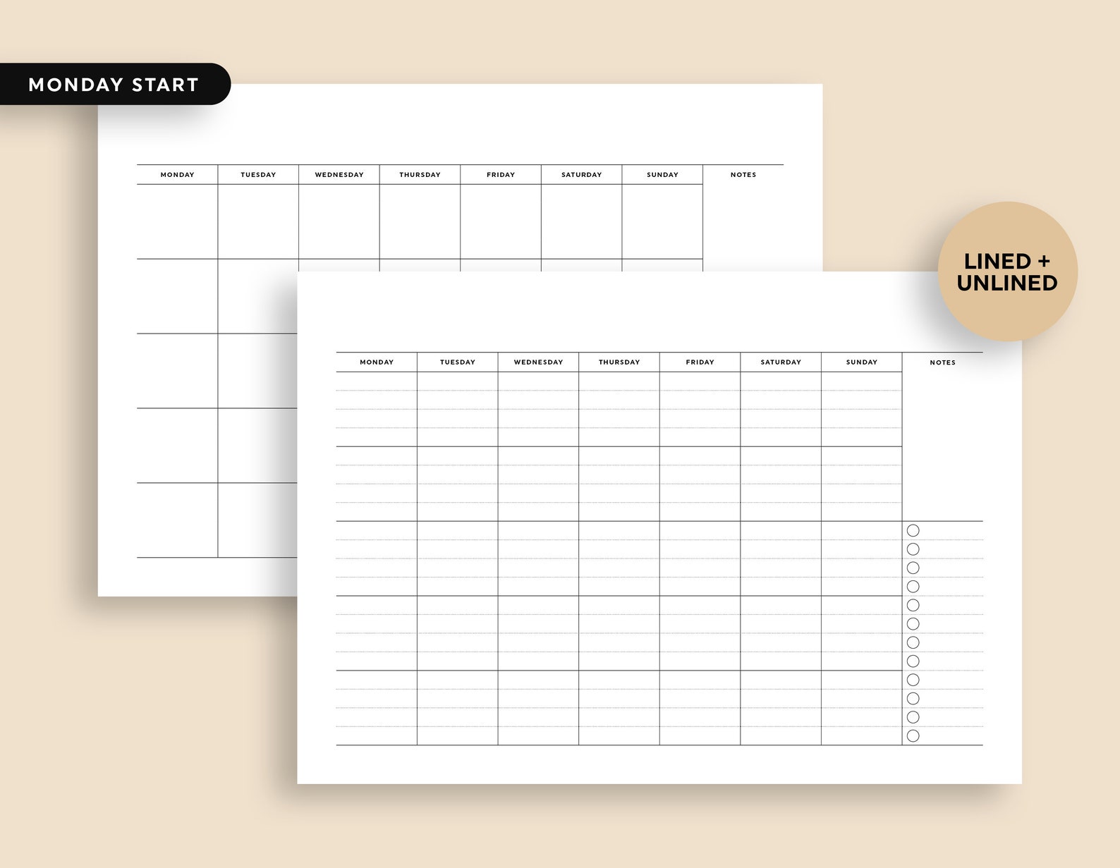 Blank Calendar Notes Printable Monthly Calendar Wall Etsy