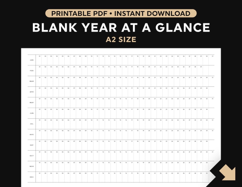 Undated Year Planner Printable Year Calendar Wall Calendar Etsy