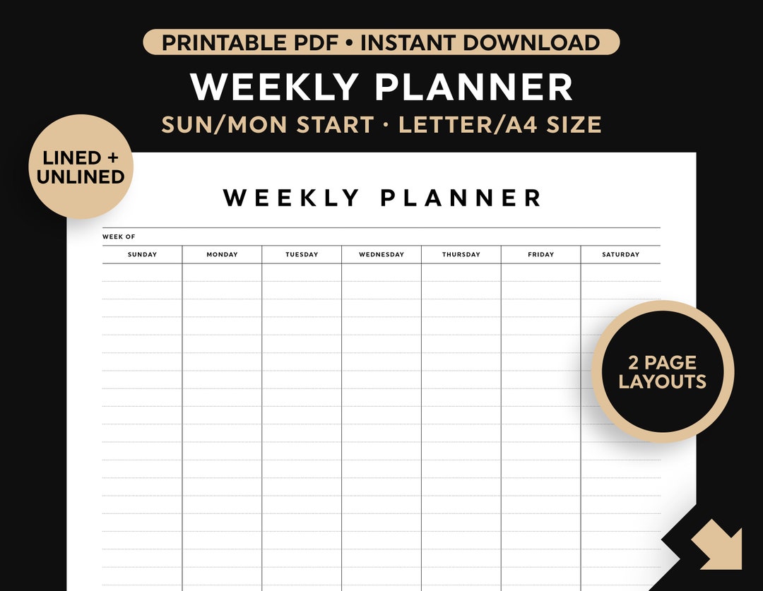 Weekly Planner Printable, Weekly Desk Calendar, Printable Weekly